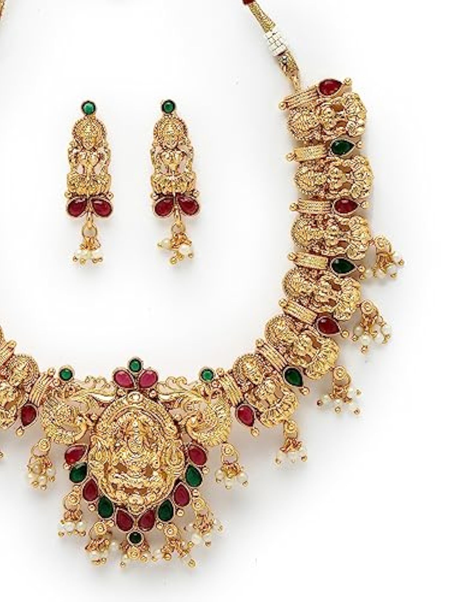 Plated Copper Temple Collar Necklace Set with Earrings